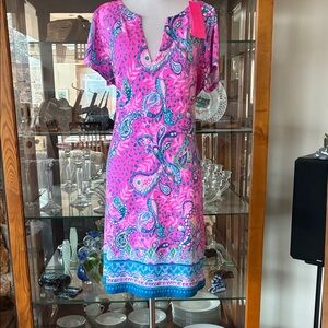 Lilly Pulitzer Pink Paisley Shift Dress with Blue Accents XL